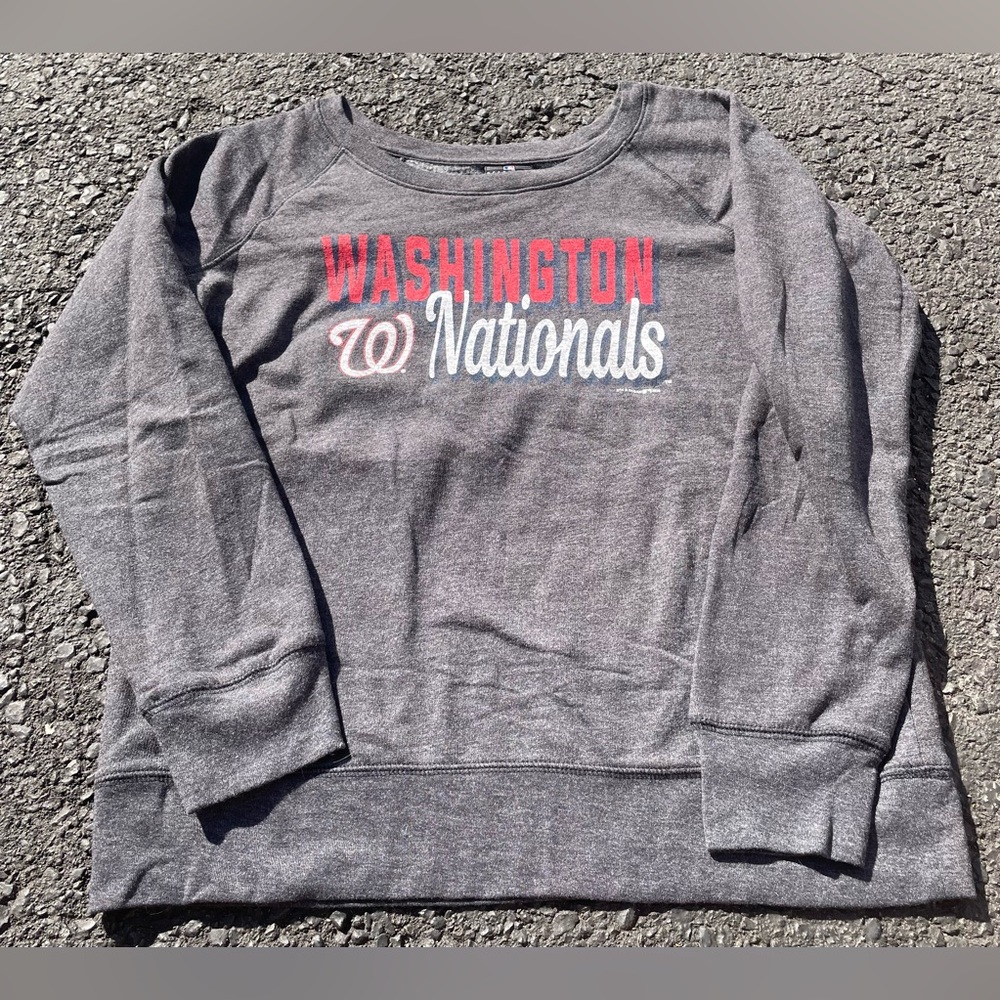 MLB Washington Nationals Sports Baseball Women's Grey Crewneck Sweater M‎